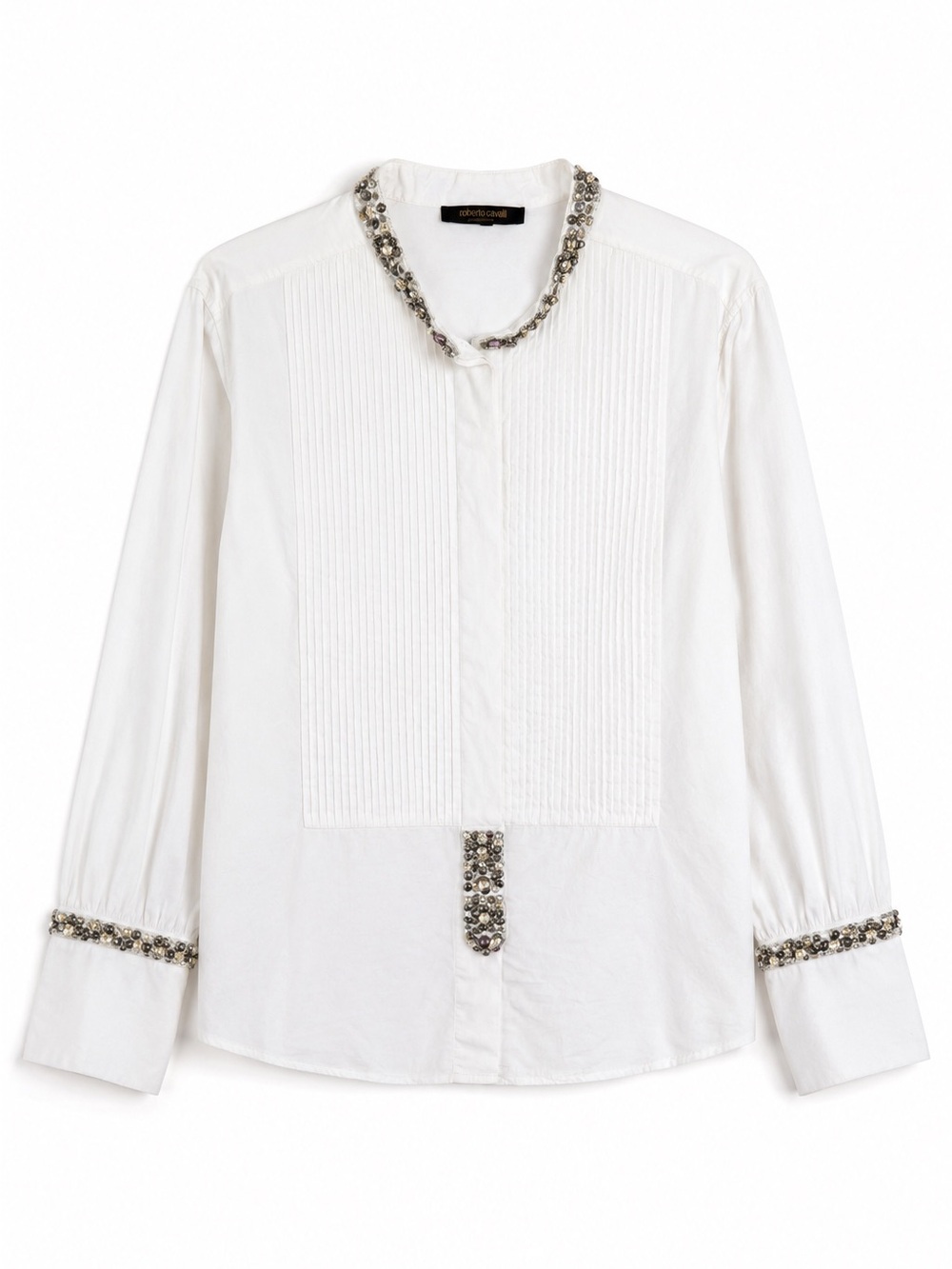 Roberto Cavalli Embellished Crystal Beaded White Cotton